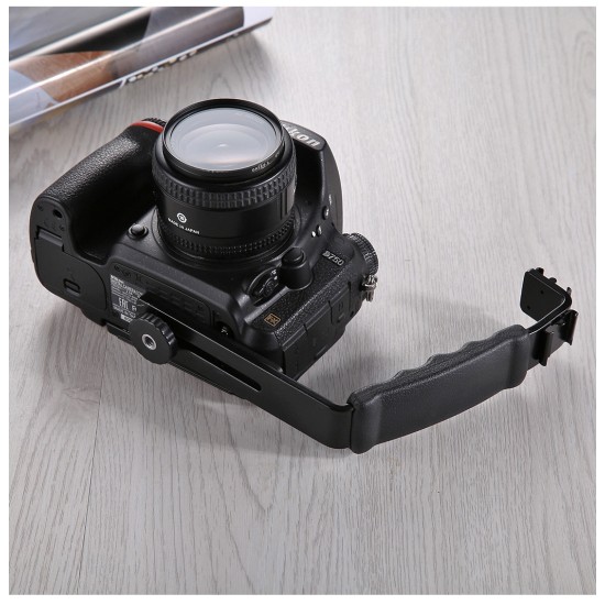 Photography Video Flash Camera Grip L-Shape Bracket Holder With 2 Side Hot Shoe Mounts for Video Light Flash DSLR Holder black