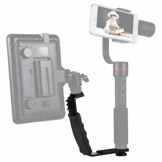 Photography Video Flash Camera Grip L-Shape Bracket Holder With 2 Side Hot Shoe Mounts for Video Light Flash DSLR Holder black