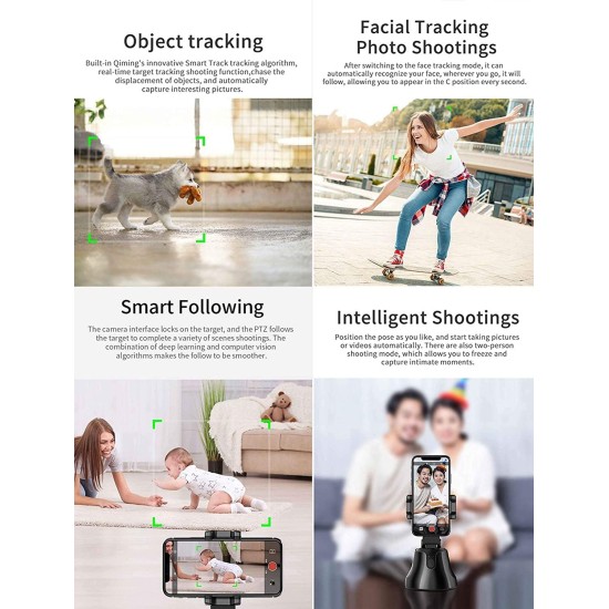 Portable Smart Selfie Stick 360 Rotates Auto Face Object Tracking Vlog Shooting Smart Phone Mount Holder White