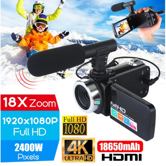 Professional 4K HD Camcorder Video Camera Night Vision 3.0 Inch LCD Touch Screen Camera 18x Digital Zoom Camera with Microphone camera