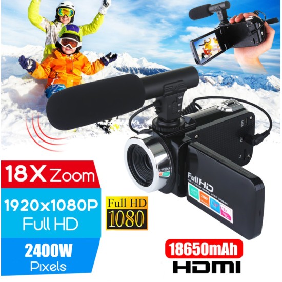 Professional 4K HD Camcorder Video Camera Night Vision 3.0 Inch LCD Touch Screen Camera 18x Digital Zoom Camera with Microphone camera + microphone set