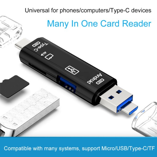 TYPE-C to TF USB2.0 Multifunction Card Reader USB OTG type-c All in One Hub Extension black