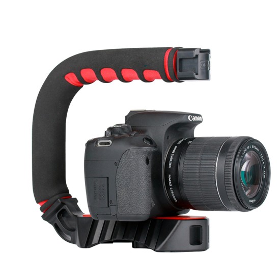 Ulanzi Handheld Pro Video Stabilizer U Shape Rig Triple Hot Shoe Handle Grip for Gopro 7 6  Black red