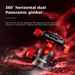 Ulanzi U-70 Tripod Ball Head Hot Shoe Double Panoramic Head Mini Cold Shoe Spherical Bracket black