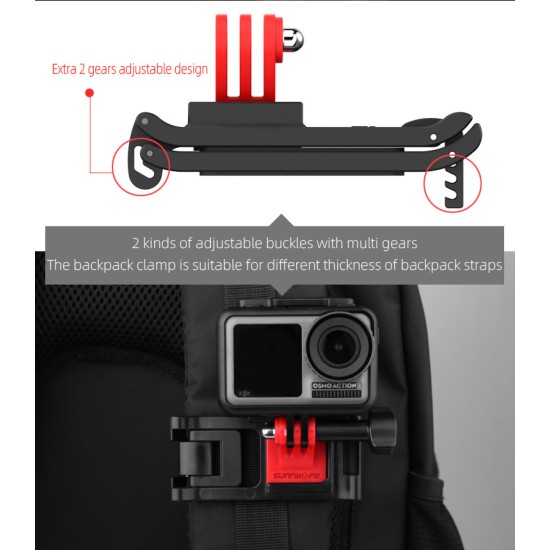 Universal Backpack Clamp Adjustable Clip Mount Knapsack Belt Camera Holder for GoPro Osmo Action Sports Camera Accessories black