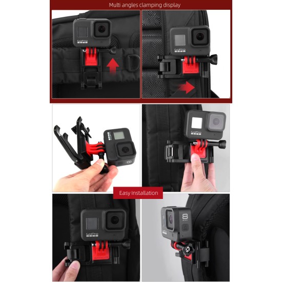 Universal Backpack Clamp Adjustable Clip Mount Knapsack Belt Camera Holder for GoPro Osmo Action Sports Camera Accessories black