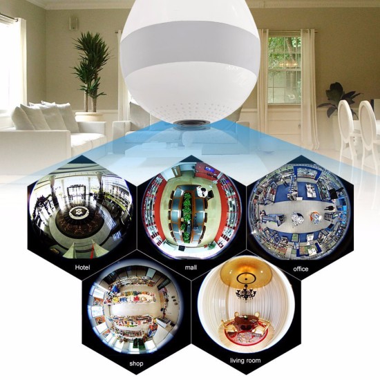 V380 Bulb Shaped Wireless Camera WIFI Remote Monitoring Network Camera Mobile Phone Home 360 Degree Panoramic Monitor 2 million (1080P) pixels