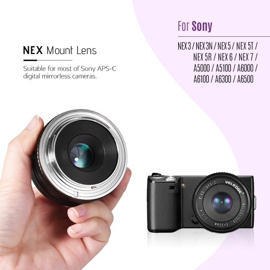 VELEDGE 32MM F1.6 Large Aperture Manual Prime Fixed Lens APS-C for Sony E-Mount Digital Mirrorless Cameras NEX 3 NEX 3N NEX 5 NEX 5T NEX 5R NEX 6 7 A5000, A5100, A6000, A6100,A6300 A6500 black