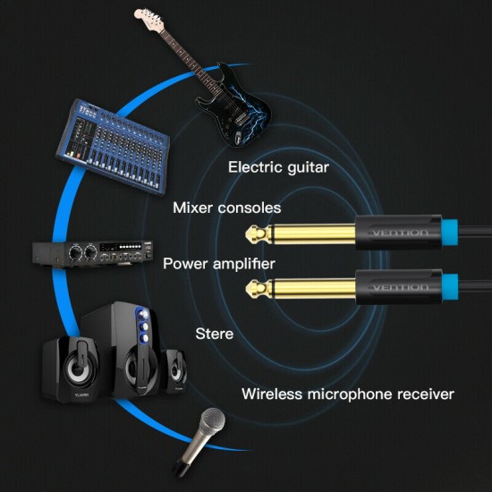 Vention Aux Guitar Cable 6.5 Jack Audio Cable 6.35mm Aux Cable for Stereo Guitar Mixer Amplifier Speaker  black