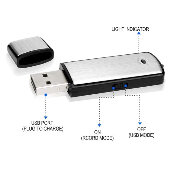 Voice Recorder USB Flash Drive 128Kbps Digital Voice Recording 8GB for Windows Mac Android OTG Mini Recorder black