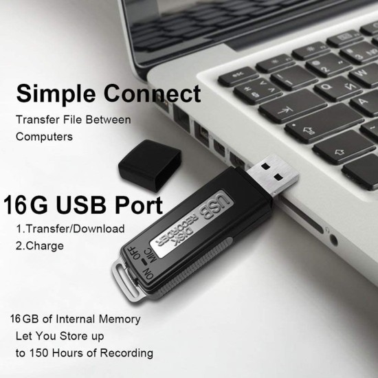 Voice Recorder USB Flash Drive 384Kbps Digital Voice Recording for Windows Mac Android