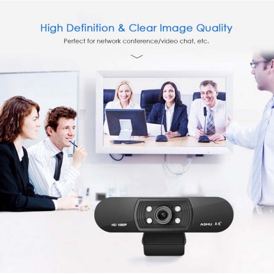 Webcam 1080P HDWeb Camera with Built-in HD Microphone  USB Plug in Web Cam Widescreen Video black