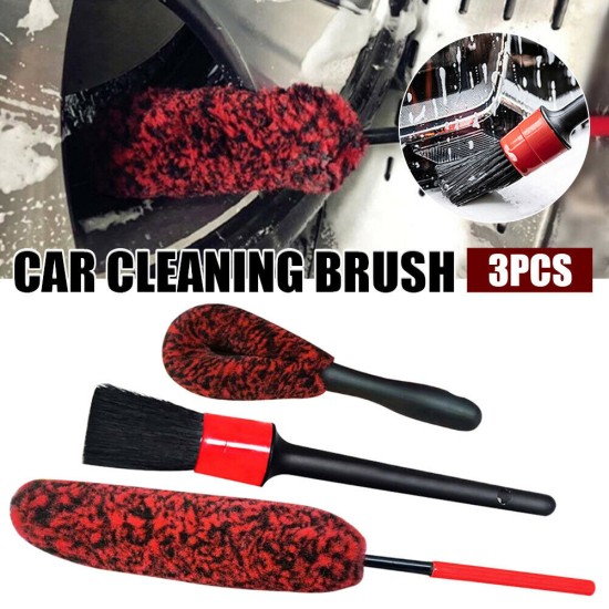 3 Pcs Car Wheel Cleaning Brush Kit Imitation Wool Tire Scrub Stick Auto Detailing Cleaner Set black red