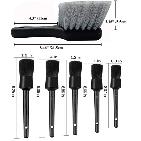 7pcs Wheel Tire Brush Car Detailing Kit Soft Wheel Brushcar Wash Kit black