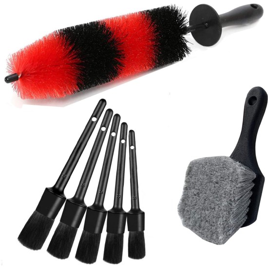 7pcs Wheel Tire Brush Car Detailing Kit Soft Wheel Brushcar Wash Kit black