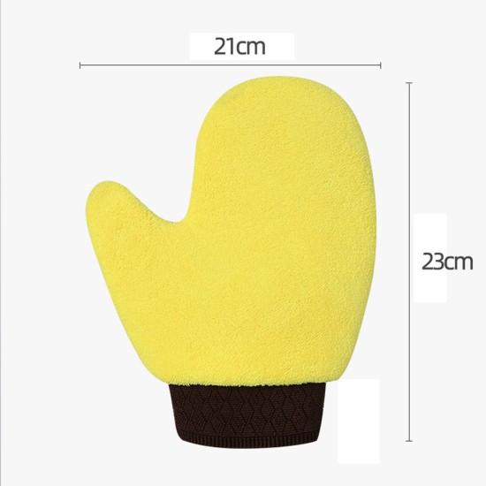 Plush Car Washing Gloves Double-sided Coral Fleece Velvet Wiping Mitt Thickened Cleaning Brush Tools yellow + gray