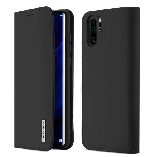 DUX DUCIS For Huawei P30 pro Luxury Genuine Leather Magnetic Flip Cover Full Protective Case with Bracket Card Slot black_Huawei P30 pro