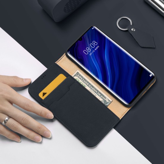 DUX DUCIS For Huawei P30 pro Luxury Genuine Leather Magnetic Flip Cover Full Protective Case with Bracket Card Slot blue_Huawei P30 pro