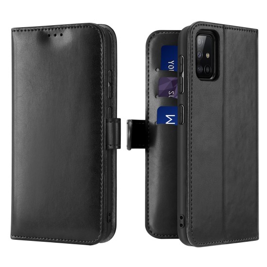 DUX DUCIS For Samsung A51/A71 Fall Resistant Mobile Phone Cover Magnetic Leather Protective Case Bracket with 3 Cards Slot black_Samsung A71