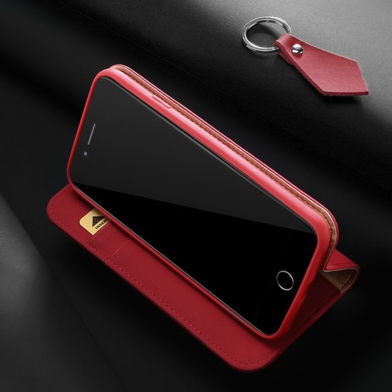 DUX DUCIS For iPhone 7/8 Luxury Genuine Leather Magnetic Flip Cover Full Protective Case with Bracket Card Slot red