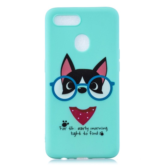 For OPPO A7 Cartoon Lovely Coloured Painted Soft TPU Back Cover Non-slip Shockproof Full Protective Case with Lanyard Light blue