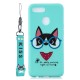 For OPPO A7 Cartoon Lovely Coloured Painted Soft TPU Back Cover Non-slip Shockproof Full Protective Case with Lanyard Light blue