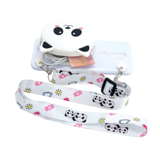 For OPPO A83/A9 2020 Cellphone Case Mobile Phone TPU Shell Shockproof Cover with Cartoon Cat Pig Panda Coin Purse Lovely Shoulder Starp  White