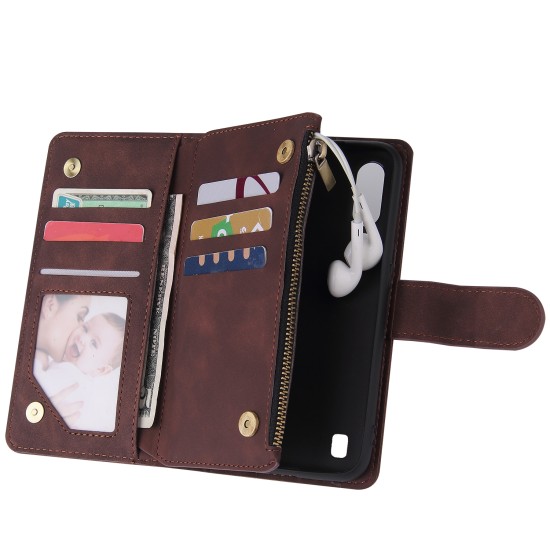 For Samsung A01 Case Smartphone Shell Wallet Design Zipper Closure Overall Protection Cellphone Cover  4 brown