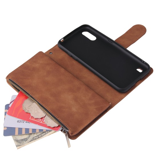 For Samsung A01 Case Smartphone Shell Wallet Design Zipper Closure Overall Protection Cellphone Cover  4 brown