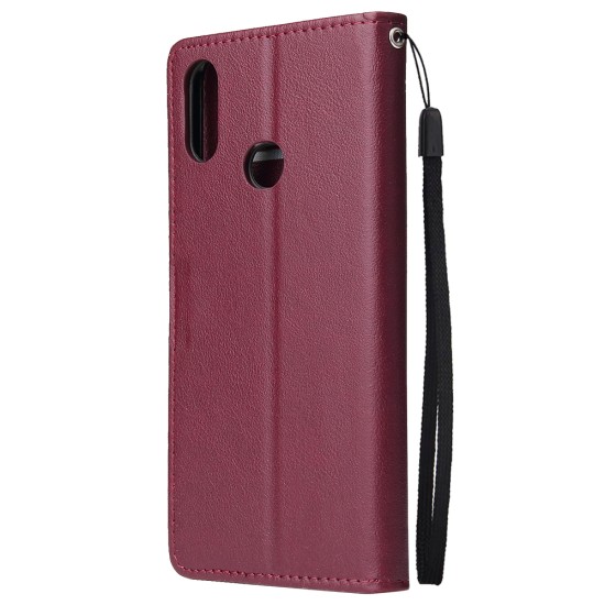 For Samsung A10S A20S Cellphone Cover Mobile Phone Shell Buckle Closure Cards Slots PU Leather Smart Shell with Wallet Overall Protection wine red