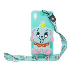 For Samsung A10S A20S TPU Full Protective Cartoon Mobile Phone Cover with Coin Purse+Hanging Lanyard 2 light blue elephant