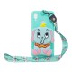 For Samsung A10S A20S TPU Full Protective Cartoon Mobile Phone Cover with Coin Purse+Hanging Lanyard 2 light blue elephant