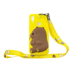 For Samsung A10S A20S TPU Full Protective Cartoon Mobile Phone Cover with Coin Purse+Hanging Lanyard 1 yellow brown bear