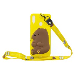 For Samsung A10S A20S TPU Full Protective Cartoon Mobile Phone Cover with Coin Purse+Hanging Lanyard 1 yellow brown bear