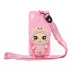 For Samsung A10S A20S TPU Full Protective Cartoon Mobile Phone Cover with Coin Purse+Hanging Lanyard 3 deep pink piglets