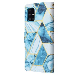 For Samsung A51 5g Mobile Phone Cover Marble Pattern Splicing Flip Phone Leather Case blue