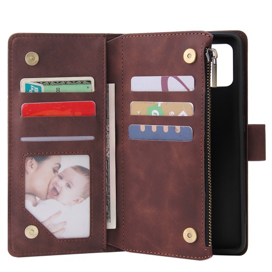 For Samsung A51 Case Smartphone Shell Precise Cutouts Zipper Closure Wallet Design Overall Protection Phone Cover  Coffee