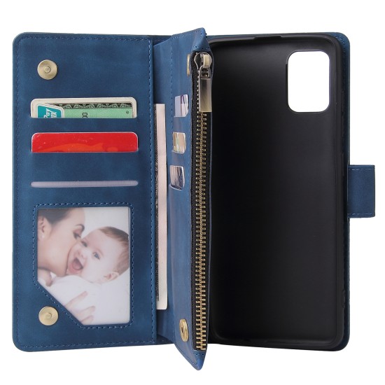 For Samsung A51 Case Smartphone Shell Precise Cutouts Zipper Closure Wallet Design Overall Protection Phone Cover  Blue