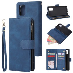 For Samsung A51 Case Smartphone Shell Precise Cutouts Zipper Closure Wallet Design Overall Protection Phone Cover  Blue