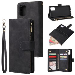 For Samsung A51 Case Smartphone Shell Precise Cutouts Zipper Closure Wallet Design Overall Protection Phone Cover  Black