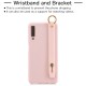 For Samsung A7 2018 Simple Solid Color Chic Wrist Rope Bracket Matte TPU Anti-scratch Non-slip Protective Cover Back Case 5 dark pink