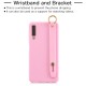 For Samsung A7 2018 Simple Solid Color Chic Wrist Rope Bracket Matte TPU Anti-scratch Non-slip Protective Cover Back Case 5 dark pink