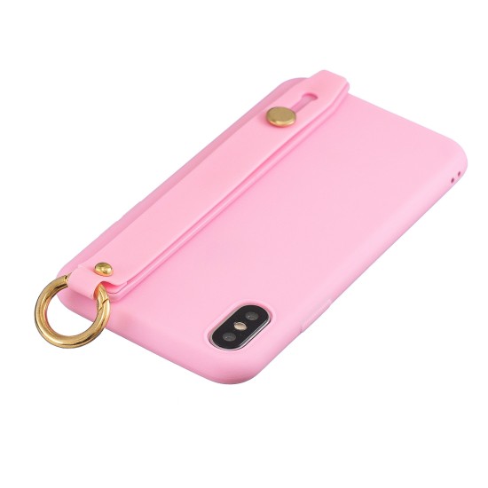 For Samsung A7 2018 Simple Solid Color Chic Wrist Rope Bracket Matte TPU Anti-scratch Non-slip Protective Cover Back Case 5 dark pink