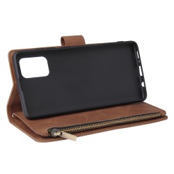 For Samsung A71 Case Smartphone Shell Precise Cutouts Zipper Closure Wallet Design Overall Protection Phone Cover  Brown