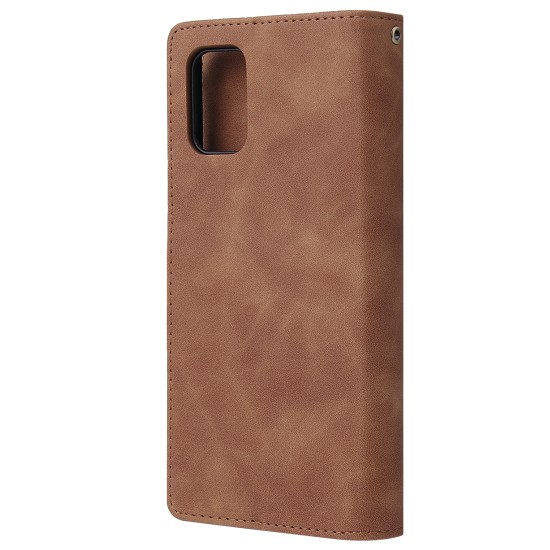 For Samsung A71 Case Smartphone Shell Precise Cutouts Zipper Closure Wallet Design Overall Protection Phone Cover  Brown