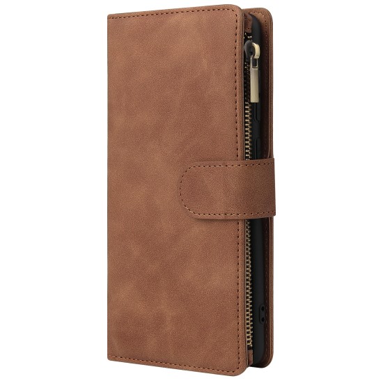 For Samsung A71 Case Smartphone Shell Precise Cutouts Zipper Closure Wallet Design Overall Protection Phone Cover  Brown