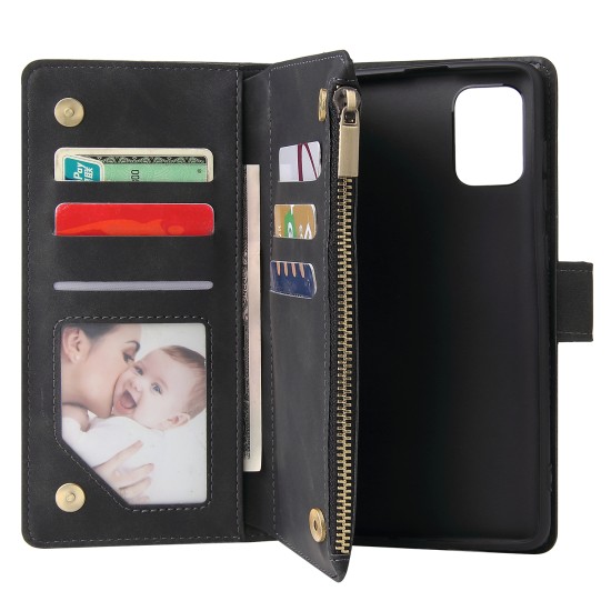 For Samsung A71 Case Smartphone Shell Precise Cutouts Zipper Closure Wallet Design Overall Protection Phone Cover  Black