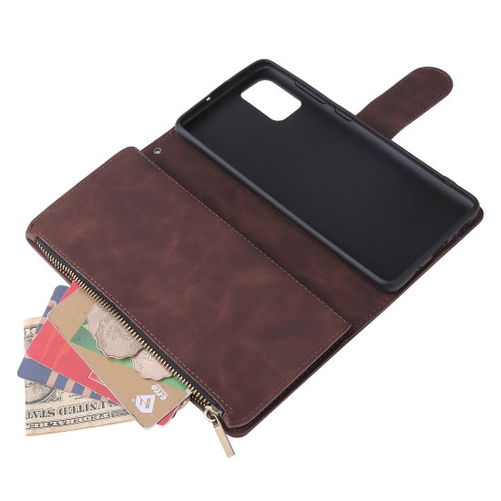 For Samsung A71 Case Smartphone Shell Precise Cutouts Zipper Closure Wallet Design Overall Protection Phone Cover  Coffee