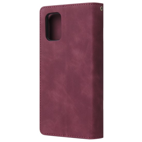 For Samsung A71 Case Smartphone Shell Precise Cutouts Zipper Closure Wallet Design Overall Protection Phone Cover  Wine red