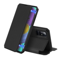 For Samsung A71 Magnetic Protective Case Bracket with Card Slot Leather Mobile Phone Cover black